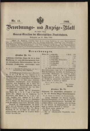 Verordnungs- und Anzeige-Blatt der k.k. General-Direction der österr. Staatsbahnen