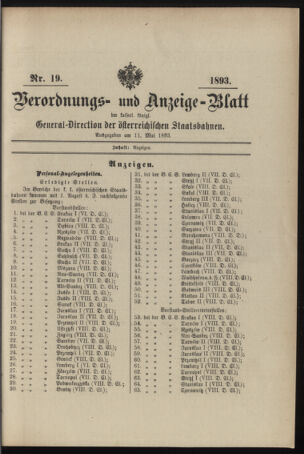 Verordnungs- und Anzeige-Blatt der k.k. General-Direction der österr. Staatsbahnen 18930511 Seite: 1