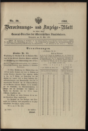 Verordnungs- und Anzeige-Blatt der k.k. General-Direction der österr. Staatsbahnen 18930520 Seite: 1