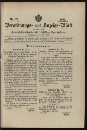 Verordnungs- und Anzeige-Blatt der k.k. General-Direction der österr. Staatsbahnen 18930603 Seite: 1