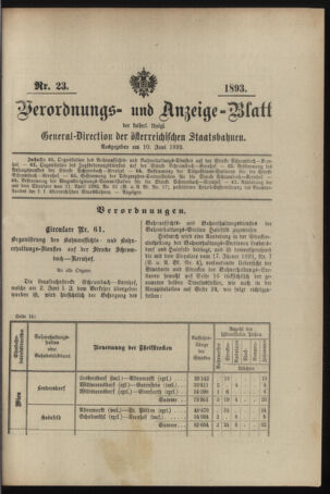 Verordnungs- und Anzeige-Blatt der k.k. General-Direction der österr. Staatsbahnen 18930610 Seite: 1