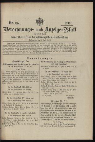 Verordnungs- und Anzeige-Blatt der k.k. General-Direction der österr. Staatsbahnen