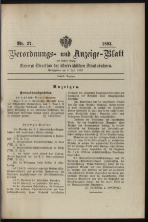 Verordnungs- und Anzeige-Blatt der k.k. General-Direction der österr. Staatsbahnen 18930708 Seite: 1