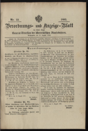 Verordnungs- und Anzeige-Blatt der k.k. General-Direction der österr. Staatsbahnen