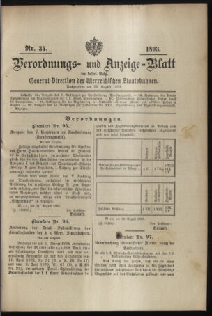 Verordnungs- und Anzeige-Blatt der k.k. General-Direction der österr. Staatsbahnen 18930826 Seite: 1