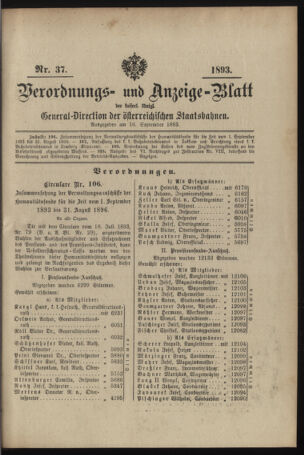 Verordnungs- und Anzeige-Blatt der k.k. General-Direction der österr. Staatsbahnen 18930916 Seite: 1