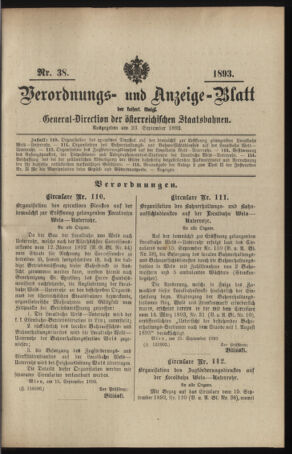 Verordnungs- und Anzeige-Blatt der k.k. General-Direction der österr. Staatsbahnen