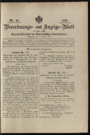 Verordnungs- und Anzeige-Blatt der k.k. General-Direction der österr. Staatsbahnen 18931007 Seite: 1