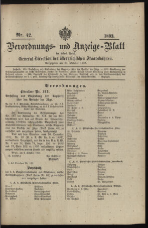 Verordnungs- und Anzeige-Blatt der k.k. General-Direction der österr. Staatsbahnen 18931021 Seite: 1