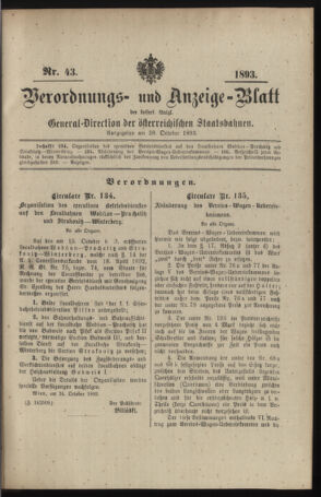 Verordnungs- und Anzeige-Blatt der k.k. General-Direction der österr. Staatsbahnen 18931028 Seite: 1