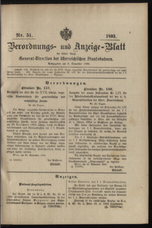 Verordnungs- und Anzeige-Blatt der k.k. General-Direction der österr. Staatsbahnen 18931209 Seite: 1