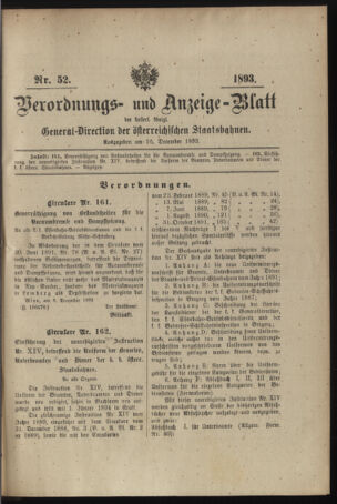 Verordnungs- und Anzeige-Blatt der k.k. General-Direction der österr. Staatsbahnen 18931216 Seite: 1