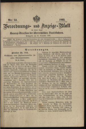 Verordnungs- und Anzeige-Blatt der k.k. General-Direction der österr. Staatsbahnen 18931223 Seite: 1