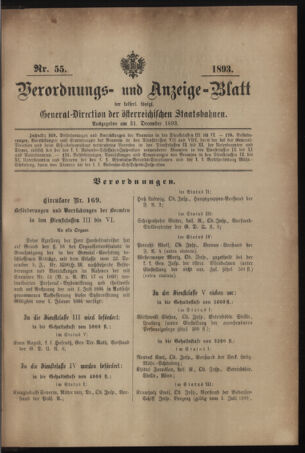 Verordnungs- und Anzeige-Blatt der k.k. General-Direction der österr. Staatsbahnen 18931231 Seite: 1