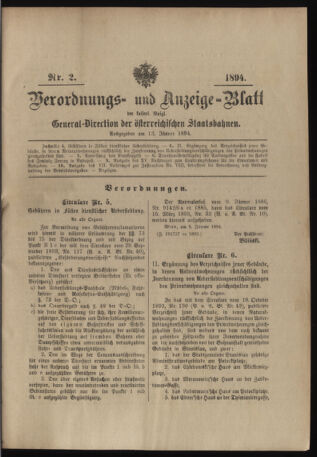 Verordnungs- und Anzeige-Blatt der k.k. General-Direction der österr. Staatsbahnen 18940113 Seite: 1