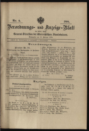 Verordnungs- und Anzeige-Blatt der k.k. General-Direction der österr. Staatsbahnen 18940210 Seite: 1