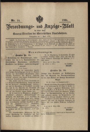 Verordnungs- und Anzeige-Blatt der k.k. General-Direction der österr. Staatsbahnen