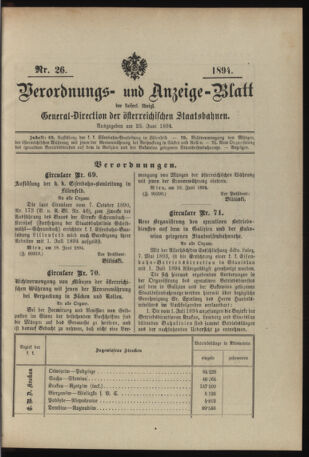 Verordnungs- und Anzeige-Blatt der k.k. General-Direction der österr. Staatsbahnen