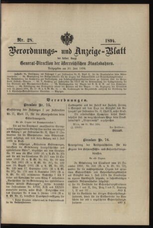 Verordnungs- und Anzeige-Blatt der k.k. General-Direction der österr. Staatsbahnen 18940630 Seite: 45