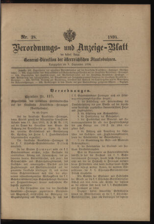 Verordnungs- und Anzeige-Blatt der k.k. General-Direction der österr. Staatsbahnen 18940908 Seite: 1