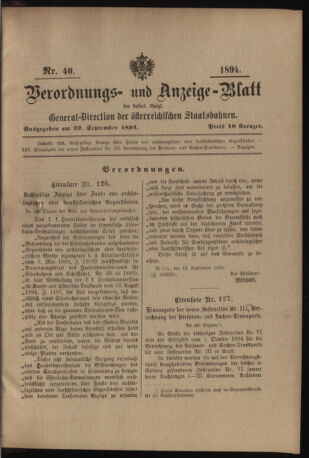 Verordnungs- und Anzeige-Blatt der k.k. General-Direction der österr. Staatsbahnen 18940922 Seite: 1