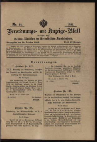 Verordnungs- und Anzeige-Blatt der k.k. General-Direction der österr. Staatsbahnen 18941020 Seite: 1