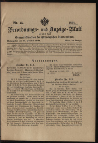 Verordnungs- und Anzeige-Blatt der k.k. General-Direction der österr. Staatsbahnen 18941027 Seite: 1