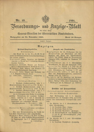 Verordnungs- und Anzeige-Blatt der k.k. General-Direction der österr. Staatsbahnen 18941124 Seite: 1