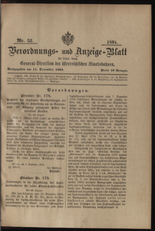 Verordnungs- und Anzeige-Blatt der k.k. General-Direction der österr. Staatsbahnen 18941215 Seite: 1