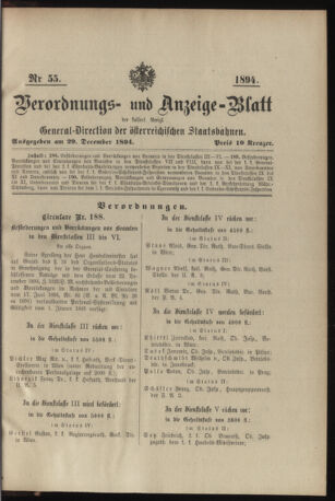 Verordnungs- und Anzeige-Blatt der k.k. General-Direction der österr. Staatsbahnen 18941229 Seite: 1