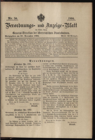 Verordnungs- und Anzeige-Blatt der k.k. General-Direction der österr. Staatsbahnen