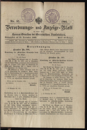 Verordnungs- und Anzeige-Blatt der k.k. General-Direction der österr. Staatsbahnen 18941231 Seite: 25