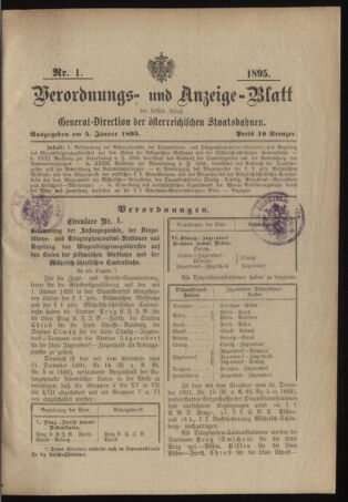 Verordnungs- und Anzeige-Blatt der k.k. General-Direction der österr. Staatsbahnen 18950105 Seite: 1