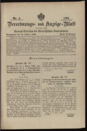 Verordnungs- und Anzeige-Blatt der k.k. General-Direction der österr. Staatsbahnen 18950119 Seite: 1