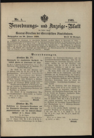 Verordnungs- und Anzeige-Blatt der k.k. General-Direction der österr. Staatsbahnen 18950126 Seite: 1