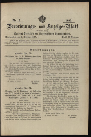 Verordnungs- und Anzeige-Blatt der k.k. General-Direction der österr. Staatsbahnen 18950202 Seite: 1