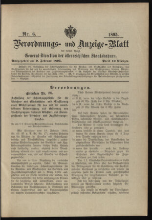 Verordnungs- und Anzeige-Blatt der k.k. General-Direction der österr. Staatsbahnen 18950209 Seite: 1