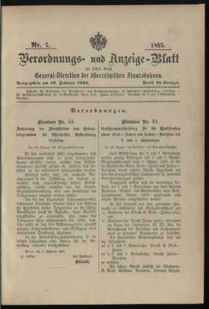 Verordnungs- und Anzeige-Blatt der k.k. General-Direction der österr. Staatsbahnen 18950216 Seite: 1