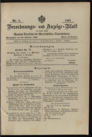 Verordnungs- und Anzeige-Blatt der k.k. General-Direction der österr. Staatsbahnen 18950223 Seite: 1