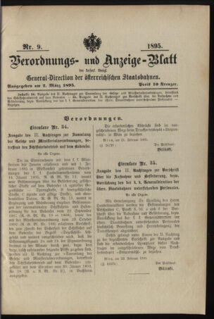 Verordnungs- und Anzeige-Blatt der k.k. General-Direction der österr. Staatsbahnen 18950302 Seite: 1