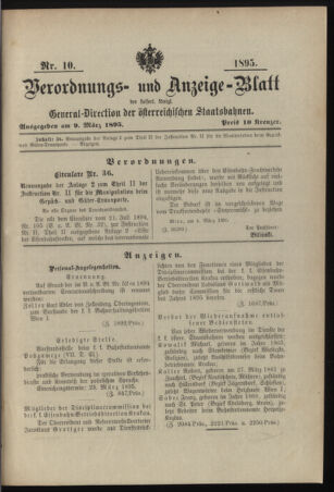 Verordnungs- und Anzeige-Blatt der k.k. General-Direction der österr. Staatsbahnen 18950309 Seite: 1