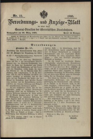 Verordnungs- und Anzeige-Blatt der k.k. General-Direction der österr. Staatsbahnen 18950323 Seite: 1