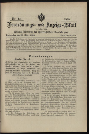 Verordnungs- und Anzeige-Blatt der k.k. General-Direction der österr. Staatsbahnen 18950327 Seite: 1