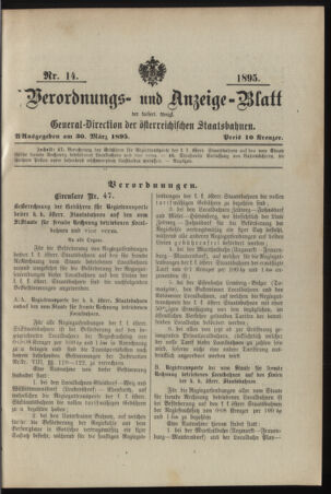 Verordnungs- und Anzeige-Blatt der k.k. General-Direction der österr. Staatsbahnen 18950330 Seite: 1