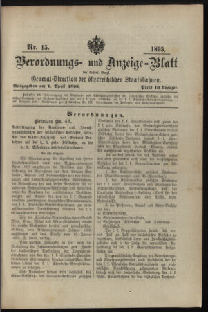 Verordnungs- und Anzeige-Blatt der k.k. General-Direction der österr. Staatsbahnen 18950401 Seite: 1