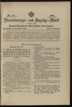 Verordnungs- und Anzeige-Blatt der k.k. General-Direction der österr. Staatsbahnen 18950420 Seite: 1