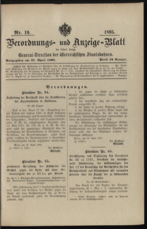 Verordnungs- und Anzeige-Blatt der k.k. General-Direction der österr. Staatsbahnen 18950427 Seite: 1