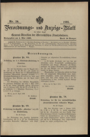 Verordnungs- und Anzeige-Blatt der k.k. General-Direction der österr. Staatsbahnen 18950504 Seite: 1