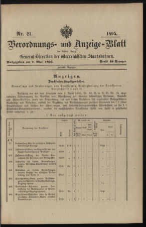 Verordnungs- und Anzeige-Blatt der k.k. General-Direction der österr. Staatsbahnen 18950507 Seite: 1