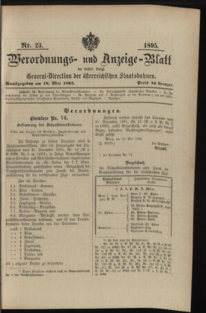 Verordnungs- und Anzeige-Blatt der k.k. General-Direction der österr. Staatsbahnen 18950518 Seite: 1